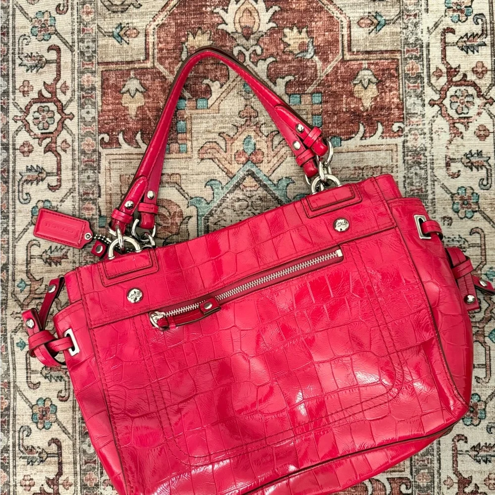 Coach Pink Peyton Patent Leather Carryall Bag